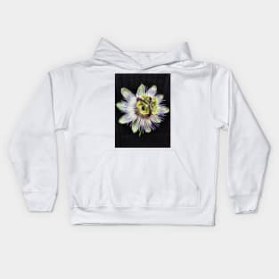 passion flower intricate shape and design on a black background Kids Hoodie